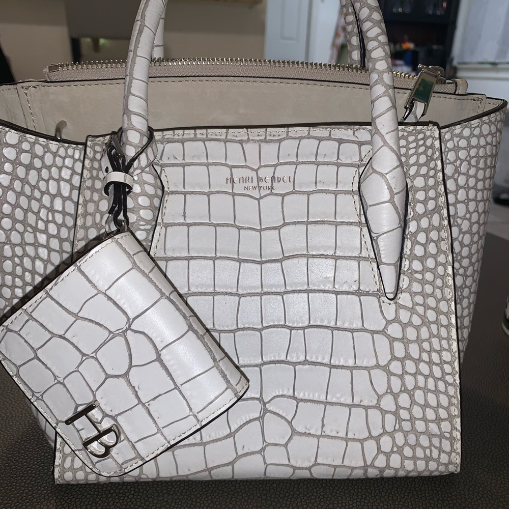Henri bendel mini tilda in white croc print